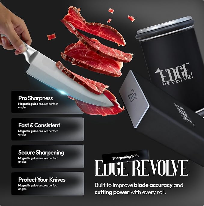 Rolling Knife Sharpener Kit, Magnetic 15° & 20° Angle Guides, Diamond & Ceramic Discs, Manual Rolling Knife Sharpener Tool for Razor-Sharp Kitchen gadgets, Chef & Outdoor Knives (Matte Black)