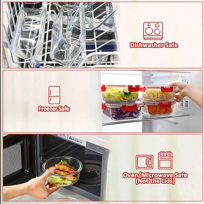 M MCIRCO 24 Piece Glass Food Storage Containers with Lids, Red | Glass Meal Prep Containers,Airtight Lunch Containers with Lids, Microwave, Oven, Freezer and Dishwasher Friendly, BPA Free