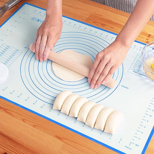 Silicone Baking Mat，Non Stick Rolling Dough with Measurements for Pie Pizza Cookies Fondant Making，Extra Thick Non Slip Silicone Pastry Mat (Blue, L-16"×24")