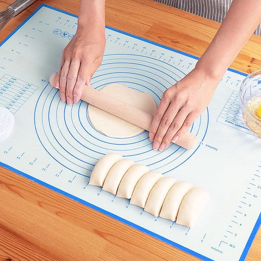 Silicone Baking Mat，Non Stick Rolling Dough with Measurements for Pie Pizza Cookies Fondant Making，Extra Thick Non Slip Silicone Pastry Mat (Blue, M-16"×20")