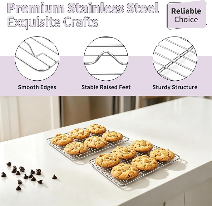 TeamFar Stainless Steel Toaster Oven Pan with Rack Set, 10.5"x 8"x 1" | 2 Pans + 2 Racks, Toaster Oven Baking Pan Tray with Cooling Rack for Cooking, Non-Toxic & Rust Proof, Dishwasher Safe