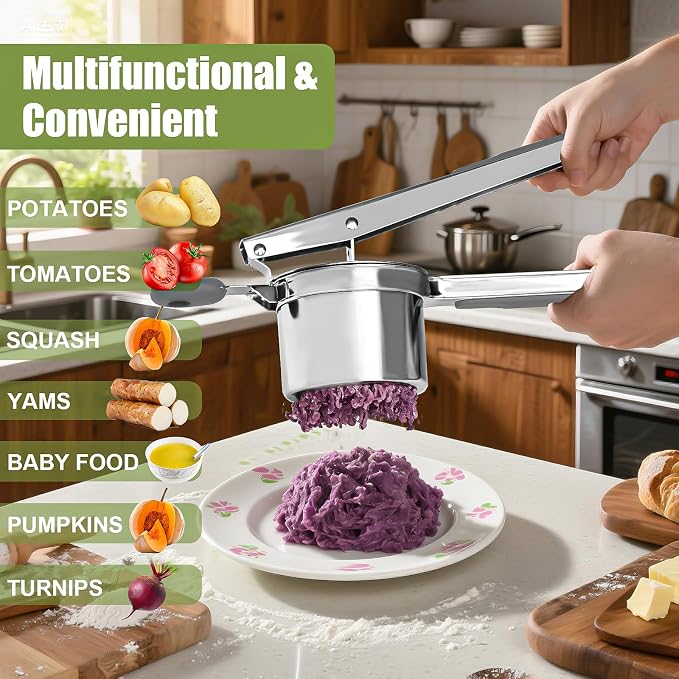 Large 15 oz Ricer for Mashed Potatoes, Stainless Steel Fixed Disc Potato Ricer for Mashed Potatoes, Easy to Clean and Dishwasher Safe