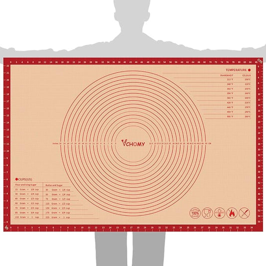 Extra Large Silicone Pastry Mat for Counter Rolling Dough,36x24 Inch,0.75mm Thick,Non Slip Silicone Baking Mat with Measurement(36 x 24 In,Red)