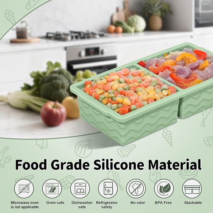 Doasuwish 3-Pack Silicone Freezer Trays with Lid,2 Large 2-Cup(500ml)&4 Medium 1-Cup(250ml)&6 Small 1/2-Cup(125ml) Soup Freezer Container Molds,Ice Cube Tray For Meal Prep&Freezing Soup,Stews,Sauces
