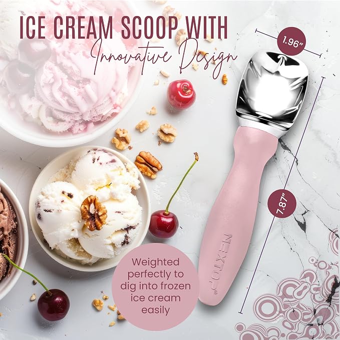 Nextop Ice Cream Scoop with Comfortable Handle - Ergonomic Spoon, Durable Perfect Metal Round Round Scoops Ideal for Ice Cream, Sorbet, Gelato Perfect for Home Use, Kitchen Essential. (Pink)