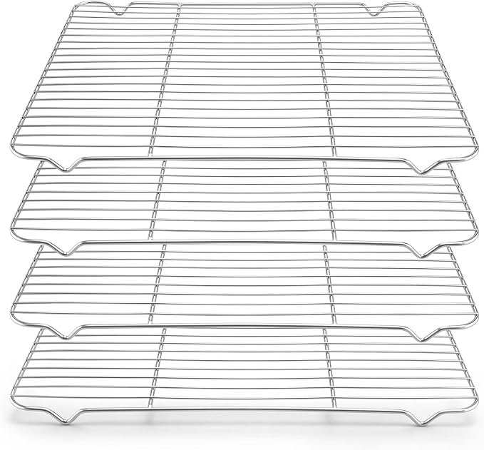 Herogo 4 Pack Cooling Racks for Cooking, 16.5” x 11.5” Large Baking Racks | Oven & Dishwasher Safe, Fit Half Sheet Pan, Stainless Steel Kitchen Wire Cooking Rack, for Cookie Bread Bacon