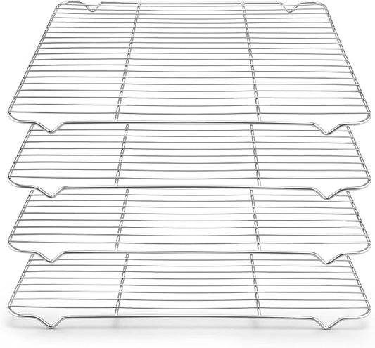 Herogo 4 Pack Cooling Racks for Cooking, 16.5” x 11.5” Large Baking Racks | Oven & Dishwasher Safe, Fit Half Sheet Pan, Stainless Steel Kitchen Wire Cooking Rack, for Cookie Bread Bacon