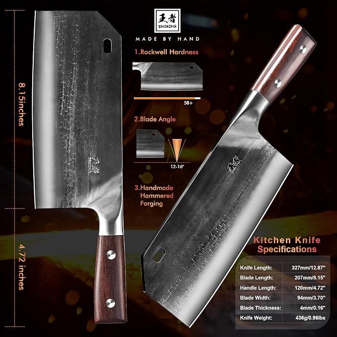 ENOKING 8.1″ Hand Forged Serbian Cleaver & Chef’s Knife – High Carbon Stainless Steel Butcher Knife with Full Tang for Kitchen & Outdoor
