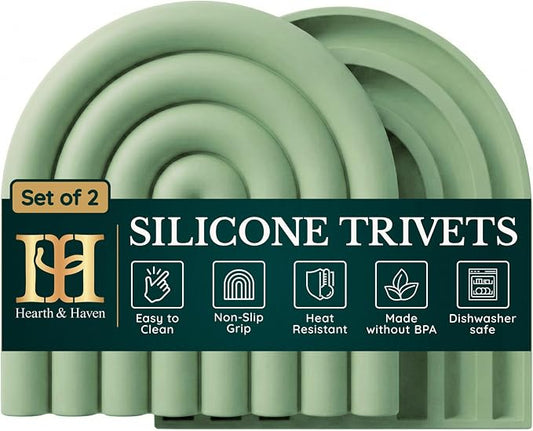 Silicone Trivets for Hot Dishes, Heat-Resistant, Non-Slip Pot Holders for Kitchen & Coasters Durable Hot Pads for Pots, Pans, Baking Dishes & Kitchen Appliances Set of 2 Willow Green