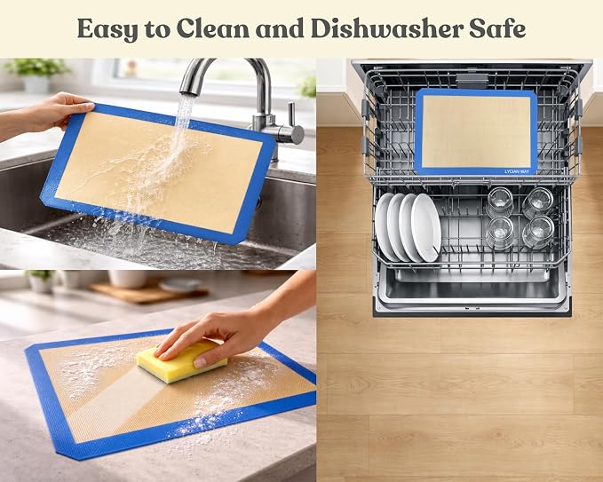 Silicone Baking Mats Set of 2, Half Sheet Nonstick Reusable Extra Thick Baking Sheet Liners for Cookies, Macarons, Bread, Pizza, Pastry, Blue
