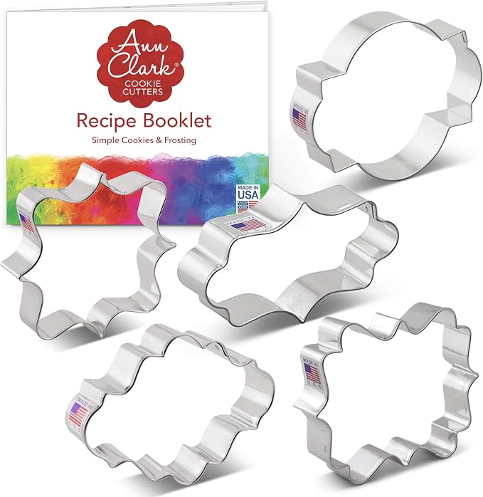 Ann Clark 5-Pc. Plaques & Frames Cookie Cutter Set, Made in USA, Squares, Oval, Photo Frame, Long Fancy Plaque