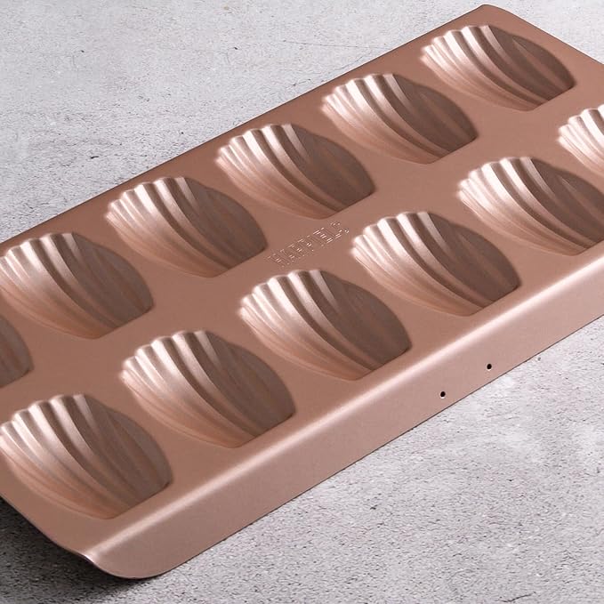 12 Well Madeleine Pan 2-Pack Nonstick, PFOA & BPA Free | | Non-Toxic - High Carbon Steel - Gold - Madeleines Cake Cookie Mold