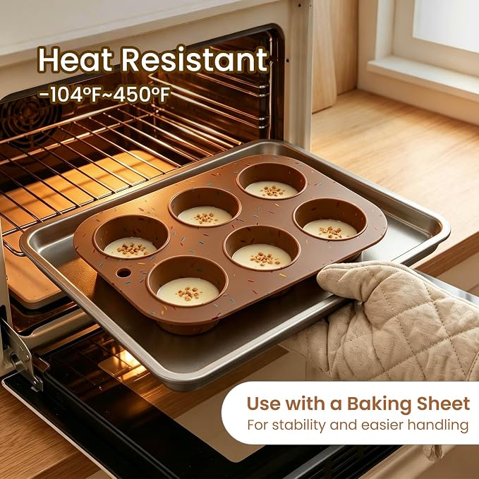 4 Pack Silicone Muffin Pan for Baking, Regular Size Nonstick Cupcake Pan, 6-Cup Silicone Muffin Tin BPA Free Dishwasher Safe, Great for Muffin Cupcake Brownie Egg Tart