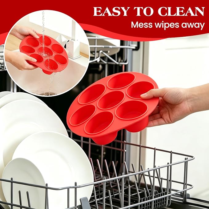CAKETIME Silicone Muffin Pan for Air Fryer Oven, Nonstick 7-Cup Red | Food-Grade, For Egg Bites, Muffins, Cupcakes, Mini Quiche, 1 Pack