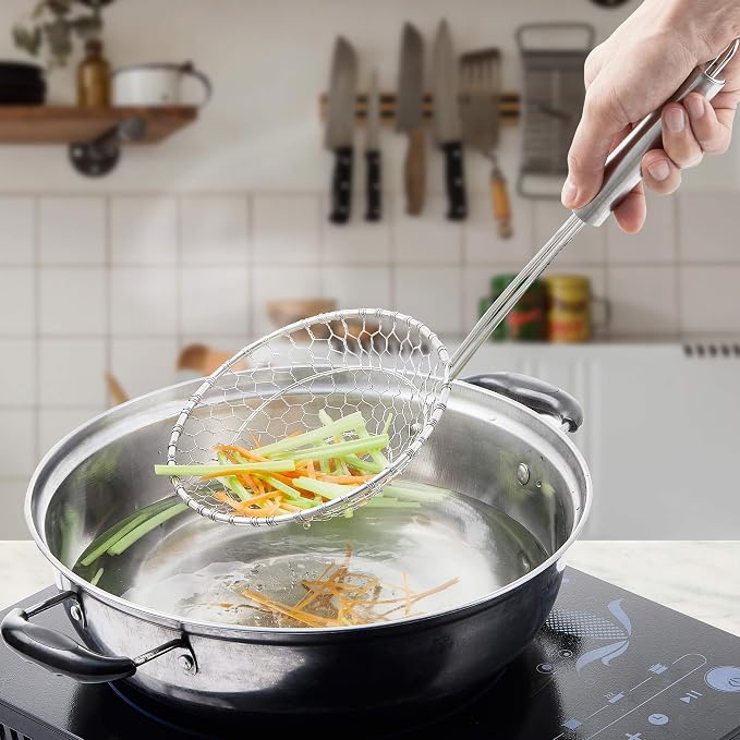 Stainless Steel Spider Strainer Skimmer Ladle for Cooking and Frying, 13.7 Inch length Skimmer Strainer