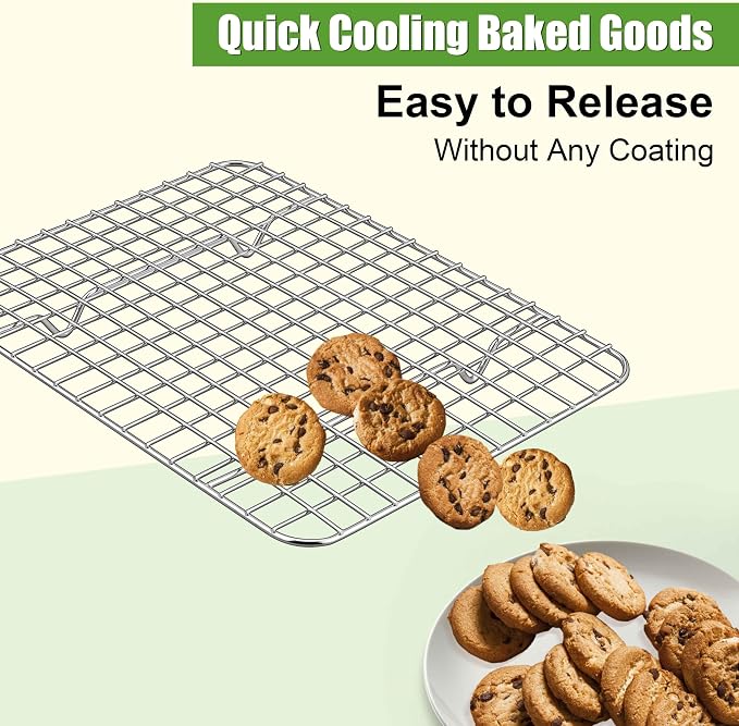 Homikit Stainless Steel Cooling Rack Set for Quarter Sheet Pan, 12x9 Inch | 4 Pack Baking Racks for Cookie Bread Pizza, Small Bacon Oven Rack, Metal Wire Grilling Grids, Rust Free, Dishwasher Safe