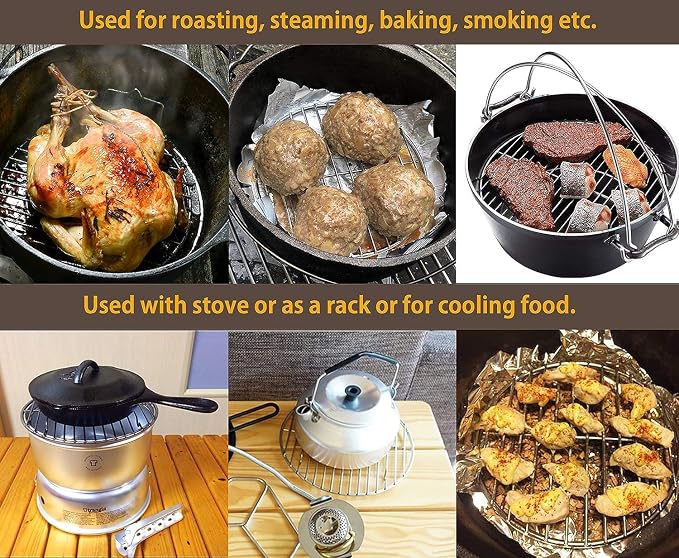 Campingmoon Stainless Steel Round Cooling Rack Baking Steaming Roasting Rack,Cooking Grid Grill for10 inch Dutch Oven