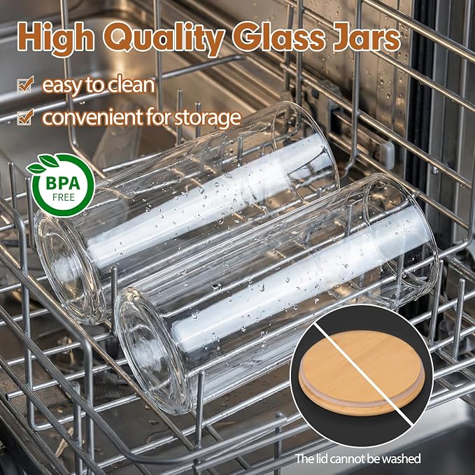 3pcs Glass Food Storage Containers with Bamboo Lids, 2qt Glass Jars | Large Airtight Food Storage Jars for Pantry, Flour, Sugar, Dry Goods