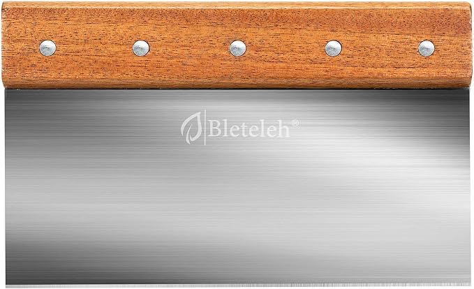 8-inch Long Bench/Dough Scraper, Stainless Steel Blade, Commercial Kitchen Tool with Wooden Handle (8-inch Long)