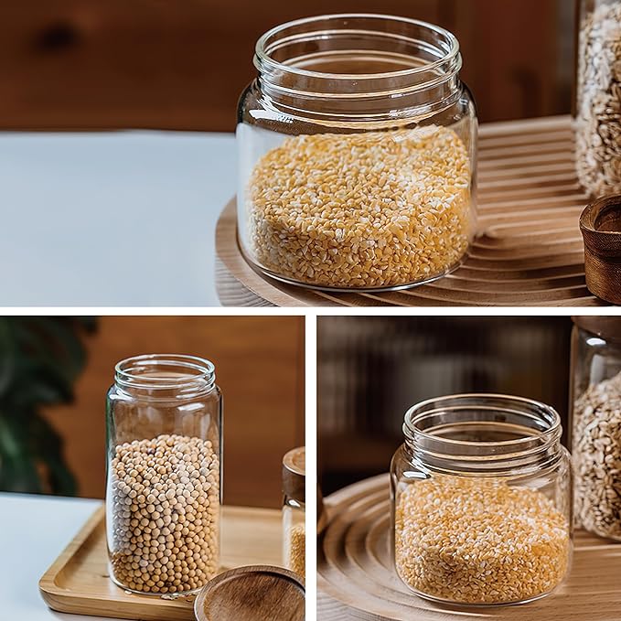40 oz/1200 ml Clear Glass Storage Canister with Airtight Wooden Screw Lid, Large Tall Cute Decorative Glass Food Container Jar for Coffee,Spice,Candy,Salt,Cookie,Condiment,Pepper,Sugar,Pasta