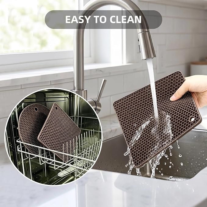 TWTLi Silicone Trivets for Hot Dishes, Set of 4 Trivet Mats, Heat Resistant Hot Pads for Kitchen Countertops, Non-Slip Honeycomb Pot Holders & Counter Protectors for Hot Pots & Pans (Coffee)