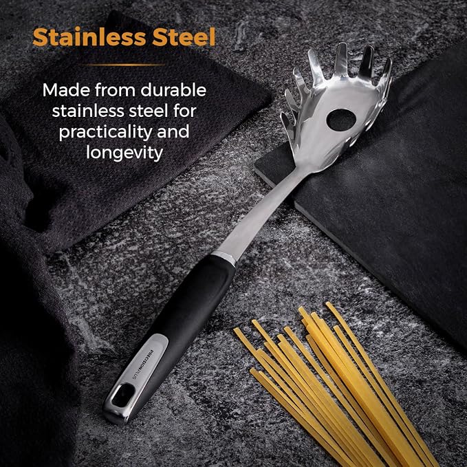 Tower T832225 Precision Plus Spaghetti/Pasta Server with Hanging Loop, Softtex Handle, Stainless Steel