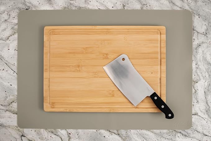 GASARÉ, Set of 2, Extra Large, Thick, Silicone Mats for Kitchen Counter, Heat Resistant Mats, Countertop Protector, Non-Slip, Easy to Clean, 25 x 17 Inches x 1.4mm, Taupe