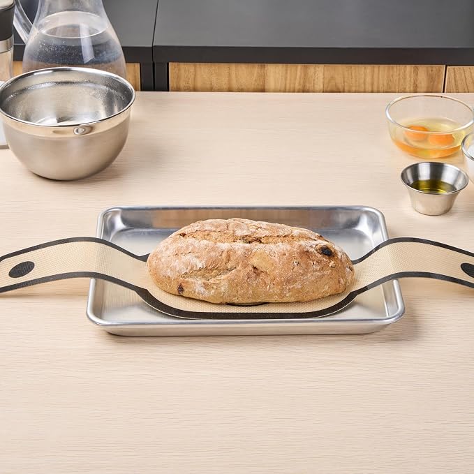 Restaurantware Bread Sling for Dutch Oven with Long Handles Pack of 1 Oval Non-Stick Silicone Fiberglass Sourdough Sling, Reusable Anti-Slip Dishwashable Tan and Black for Bread Loaf, Sourdough