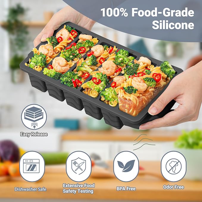1/2 Cup Silicone Freezer Molds with Lid, 2-Pack Silicone Freezer Trays for Soup, Sauce & Broth – Meal Prep Containers, Large Ice Cube Tray, Oven & Dishwasher Safe