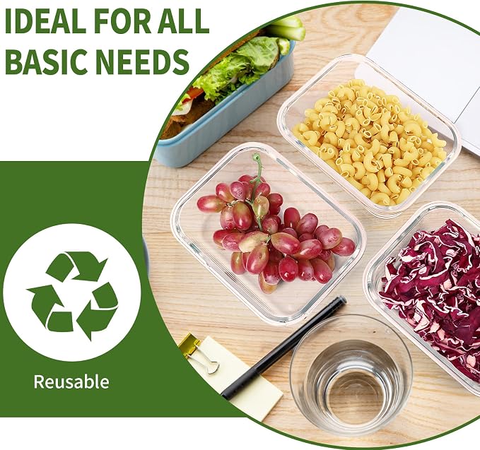 Skroam 5-Packs 36OZ Glass Food Storage Containers with Lids Airtight, Glass Meal Prep Container for Lunch, Pantry Organizers and Storage, Glass Lunch Boxes for Freezer to Oven Safe, Leak Proof | Glass Meal Prep Container for Lunch, Pantry Organizers an...