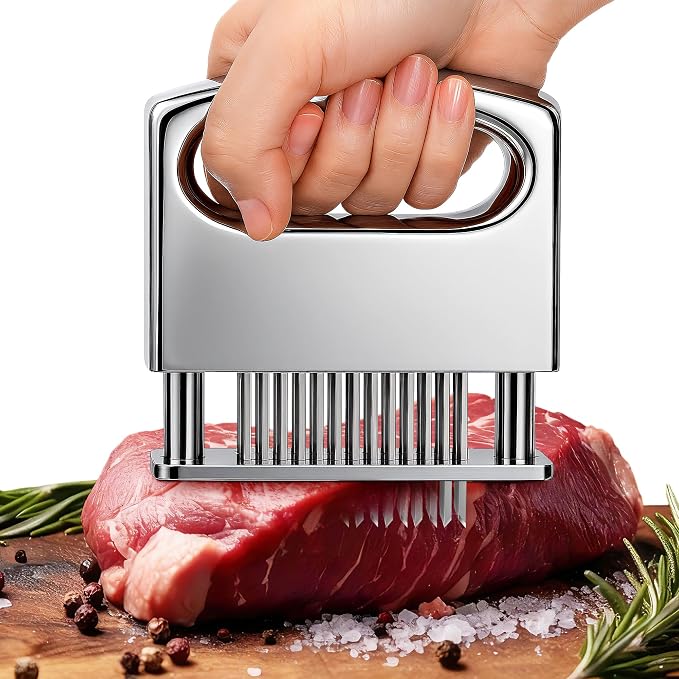 Enhon Meat Tenderizer Tool, 48 Ultra Sharp Blades Stainless Steel Needle Meat Tenderizer with Ergonomic Handle, Heavy Duty Cooking Gadget for Tenderizing Beef, Turkey, Chicken, Steak, Veal, Pork, Fish