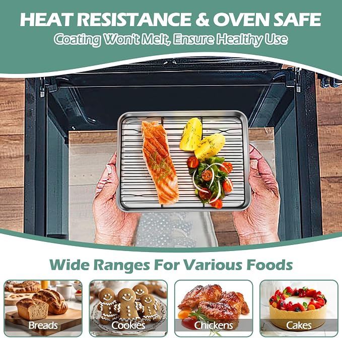 TeamFar Cooling Rack, 8.75" x 6.25" Coated Stainless Steel Wire Rack | 2 Pack Baking Racks for Cooling Cooking Grilling Drying Roasting, Non-stick Coating, Healthy & Sturdy, Oven safe & Easy Clean