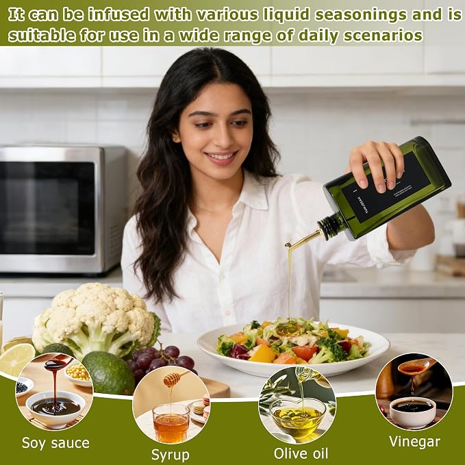 R DRURLCD 2 Pack UV-Protected Green Glass Olive Oil Dispenser Bottle Set,17 oz Curved Oil and Vinegar Stainless Steel Pourers,Funnel,Labels, Soy Sauce, Coffee Syrup Bottles for Kitchen