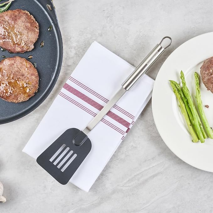 Restaurantware Nylon Slotted Turner - German Standard Kitchen Spatula with Stainless Steel Handle, Non-Stick Safe, Dishwasher Safe - Heat-Resistant Slotted Spatula for Eggs, Cookies, All Purpose