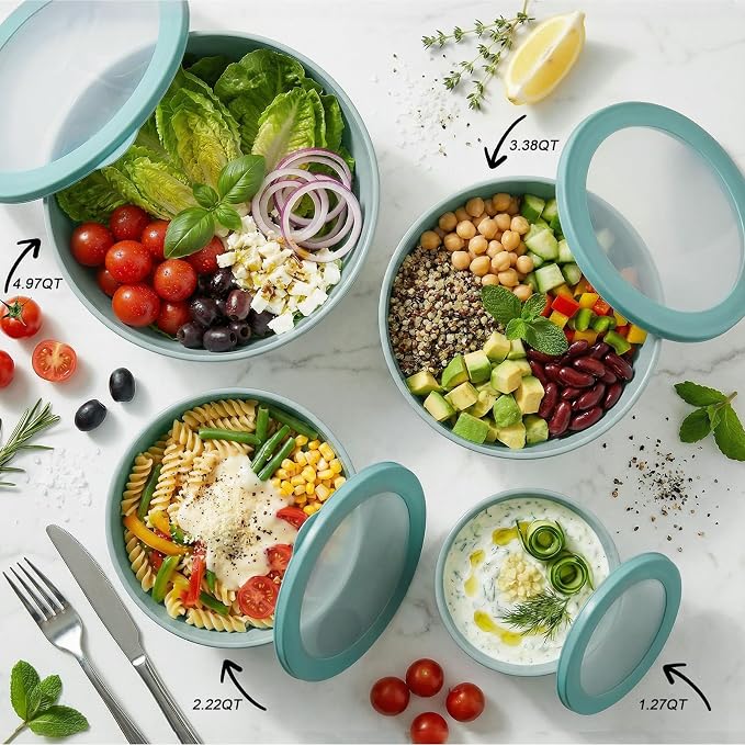 BoxedHome Mixing Bowls with Lids Set, 4.97 Quarts | BPA Free Plastic, Microwave Safe,Green
