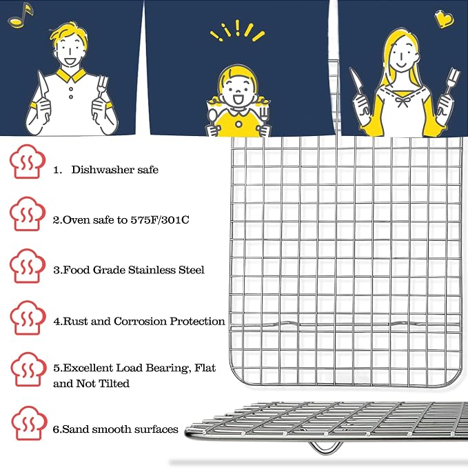 KORCCI Cooling Rack For Baking 2pc - 8.2x11.8", Baking Racks, 304 Stainless Steel Grid Wire Cookie Rack for Cooking, Baking, Roasting, Grilling, Drying, Oven-Safe, Dishwasher-Safe, Heavy Duty