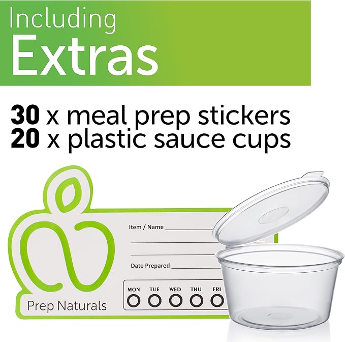 PrepNaturals 4 Pack 34oz Glass Meal Prep Containers - 3 Compartments | Borosilicate Glass Meal Prep Containers - Airtight Leak-Resistant Lids, Microwave, Oven & Freezer Safe (4-Pack, 34 oz)