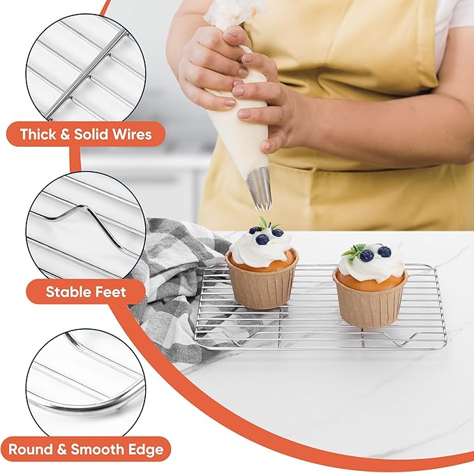 Homikit 2 Pack Cooling Rack for Baking, 8.7 * 6.3 Inch Mini Stainless Steel Metal Roasting Grilling Cooking Racks, Fits Small Toaster Oven, Dishwasher Safe, Heavy duty & Rust Resistant
