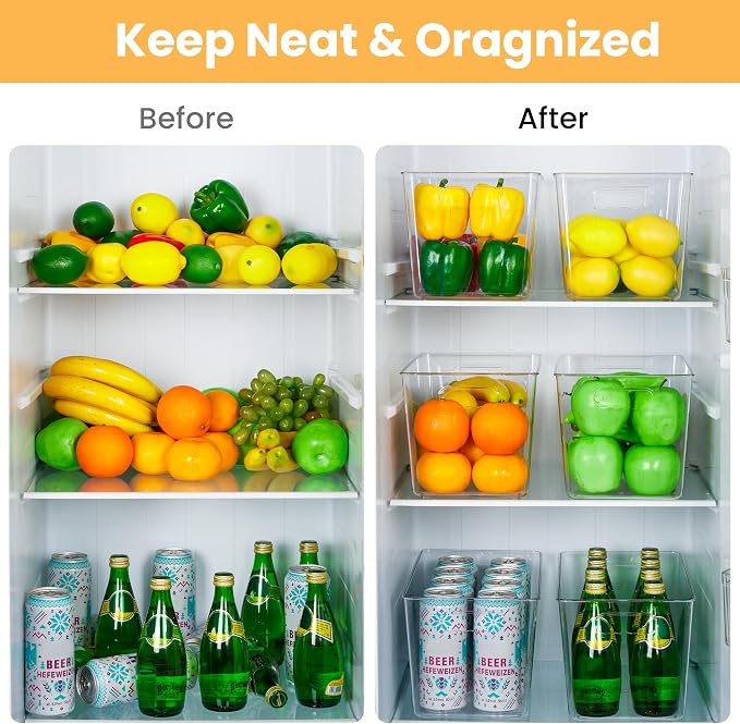 YIHONG 4 Pack Clear Storage Bins, Pantry Organizer Bins with Handle, XL | Plastic Bins, Pantry Storage Containers for Kitchen, Freezer, Cabinet, Closet, Bathroom, Under Sink Organizers and Storage