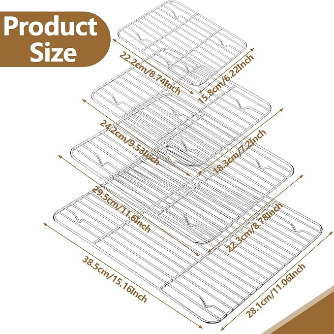 Set of 4 Baking Cooling Rack, Stainless Steel Baking Racks
