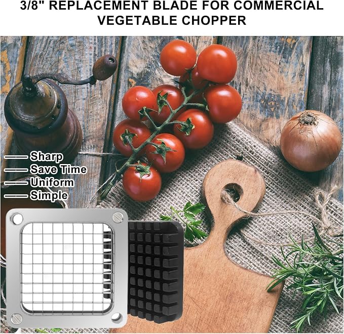 2Pcs Replacement Chopper Blade,1/4''&3/8''Commercial Vegetable Chopper Dicer Stainless Steel Blade and Pusher Block for Fruit Cutting Machine Tomato onion French Fries Cutter