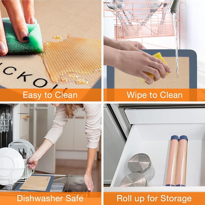 Silicone Baking Mat 2 Pack - Food Safe Non Stick Reusable Baking Sheets Pan Liner for Oven Half Sheet Like Reusable Parchment Paper - Silicone Induction Cooktop Protector Mats for Cookies