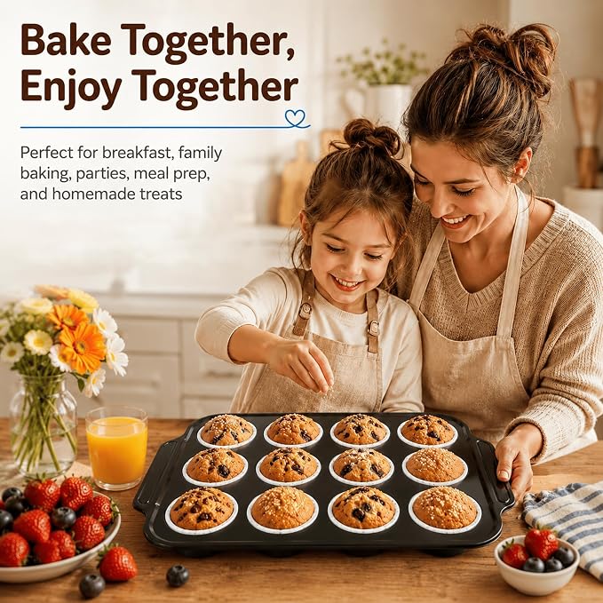 2 Pack Silicone Muffin Pans for Baking, 12-Cup Muffin Tin with Metal Frame | 2 Pack value, 12-Cup muffin pans, Reinforced metal frame, Easy release cups, Nonstick silicone, Oven & dishwasher safe