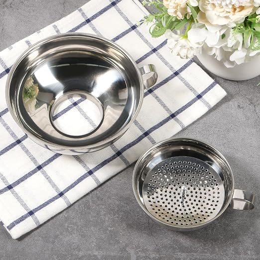 6 Piece Stainless Steel Canning Funnel Set with Strainers, Wide Mouth Mason Jar Funnels Family Pack, Metal Funnels for Filling Bottles, Canning Supplies for Preserving