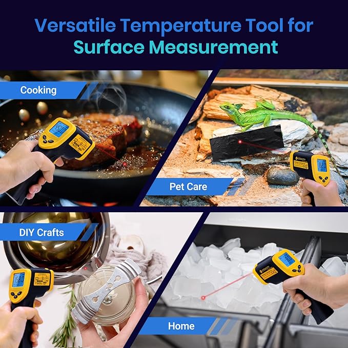 Etekcity Infrared Thermometer Laser Temperature Gun, -58°F to 1130°F | Adjustable Emissivity, MAX Display, Pizza Oven, BBQ, Meat, Candy, HVAC, Refrigerator, Non-Contact Temperature Measurement