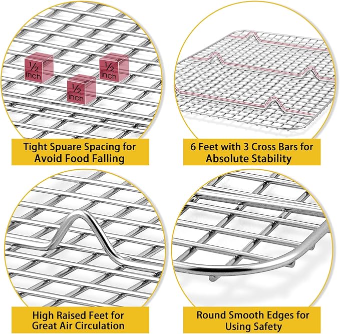 P&P CHEF 15.3 Inch Stainless Steel Cooling Baking Rack Set of 2 | Grid Cooking Racks for Griddle Roasting Grilling Warming, Good for Friends or Family, Oven & Dishwasher Safe, Heavy Duty