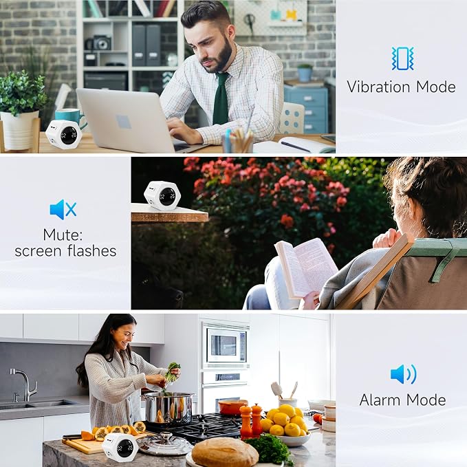 Productivity Timer 1, 5, 10, 30, 60 Minutes Preset, Desk Cube Timer with Gravity Sensor/Mute/Vibration for ADHD, Work, Study, Kitchen, Back to School (White)