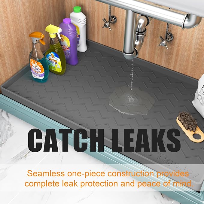 TigeJoy Under Sink Mats for Kitchen Waterproof 37" x 22", Cabinet Liner | Leak-Proof Silicone Mat Sink Protector, Kitchen Essentials Organizer and Storage,Boot or Shoe Tray, Pet Feeding Mat