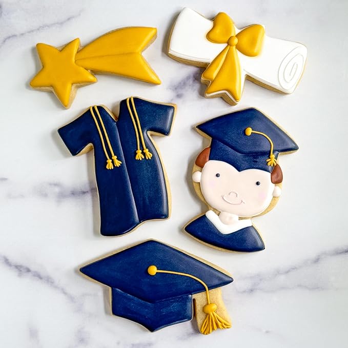 Ann Clark Graduation Cookie Cutters 5-Pc. Set Made in the USA, Graduation Cap, Gown, Diploma, Graduate, Shooting Star