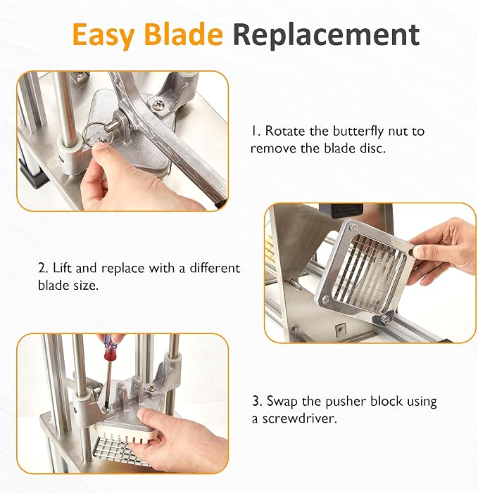 Sunvivi Commercial Slicing Machine, French Fry Cutter, Heavy Duty Potato Slicer with 2 Replaceable blades,1/2" and 3/8", Professional Fries Cutter for Potatoes, Carrots, Cucumber, Onion, Yam